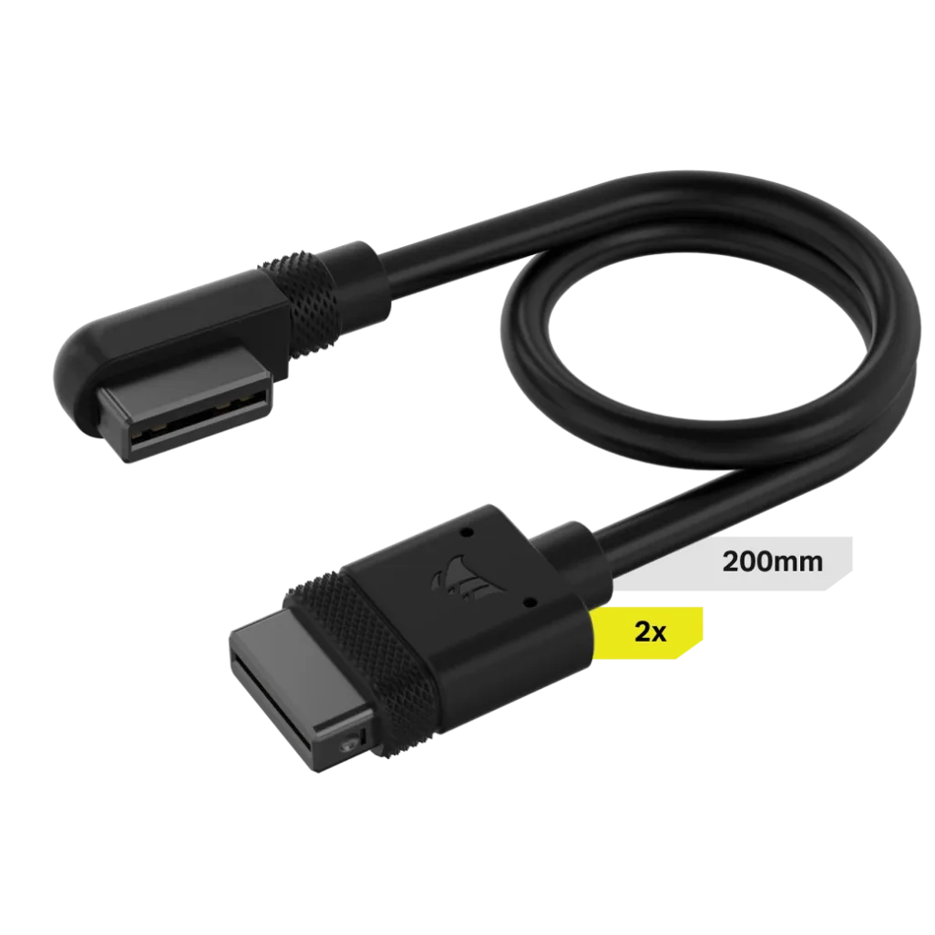 CORSAIR iCUE LINK Cable; 2x 200mm with Straight/Slim 90 degree connectors; Black