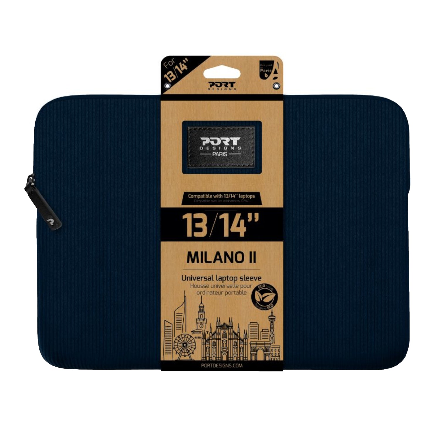 Port Designs Milano II Eco 13/14" Universal Laptop Sleeve - Navy Blue-0