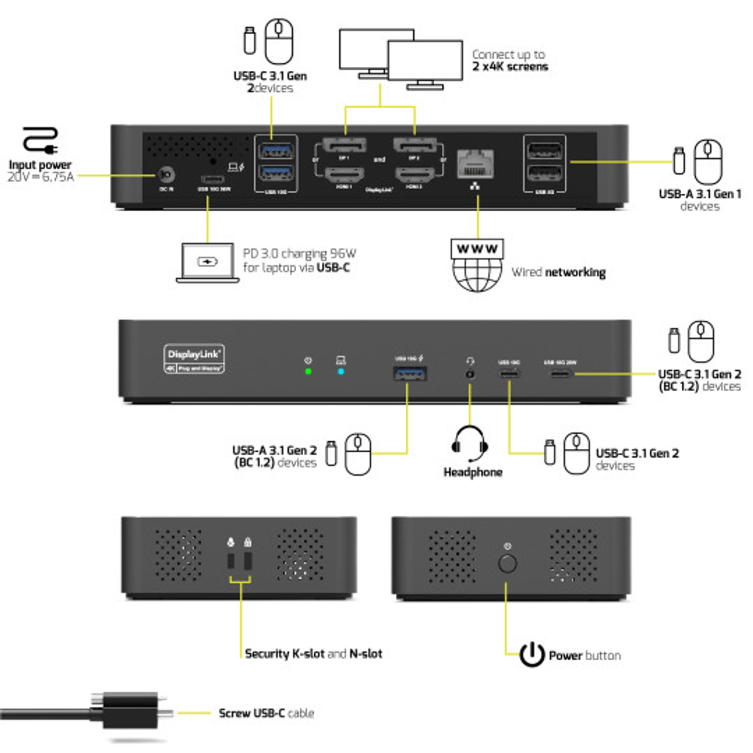 PORT2 x 4K USB-C desktop docking station 11 peripherals 96W-9