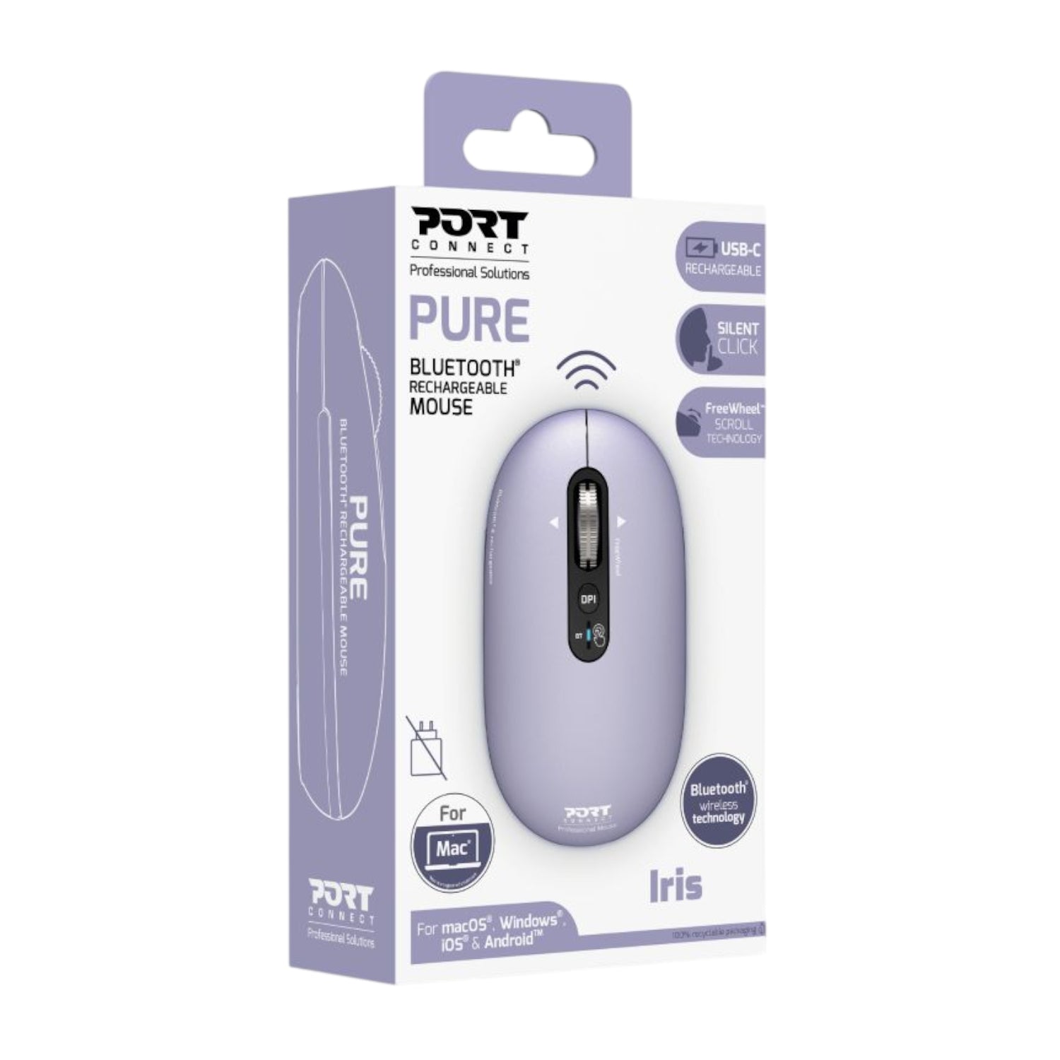 Port Connect PURE MAC Rechargeable Wireless and Bluetooth Mouse - Iris-4