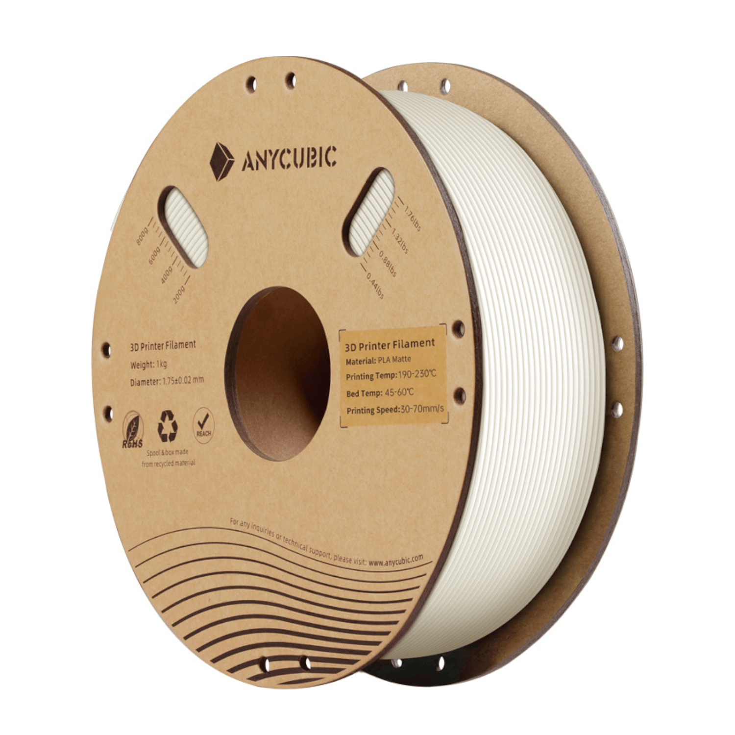 Anycubic PLA Matte Filament 1kg - White-0