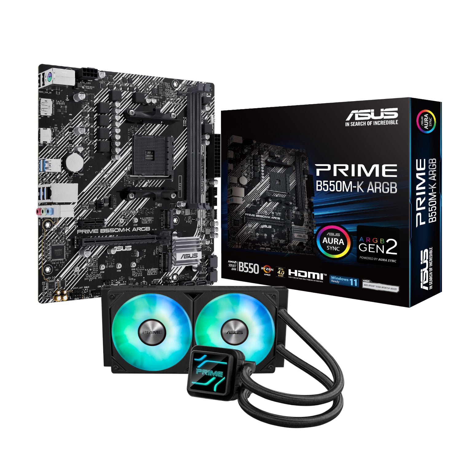 Asus PRIME B550M-K ARGB AM4 and Asus Prime LC 240 ARGB Liquid CPU Cooler Bundle-0