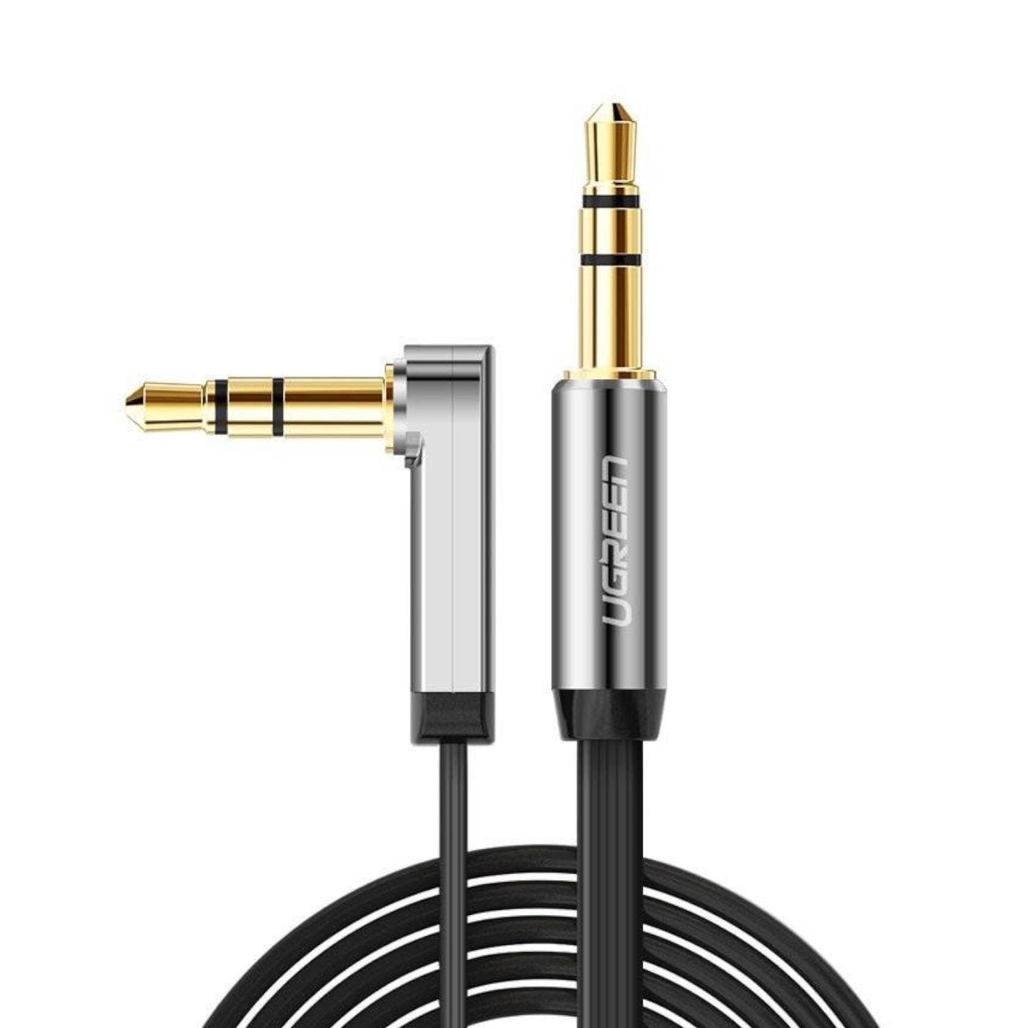 UGreen AV119 Right-angled 3.5mm Flat Aux Cable 1.5m - Black/Silver-0
