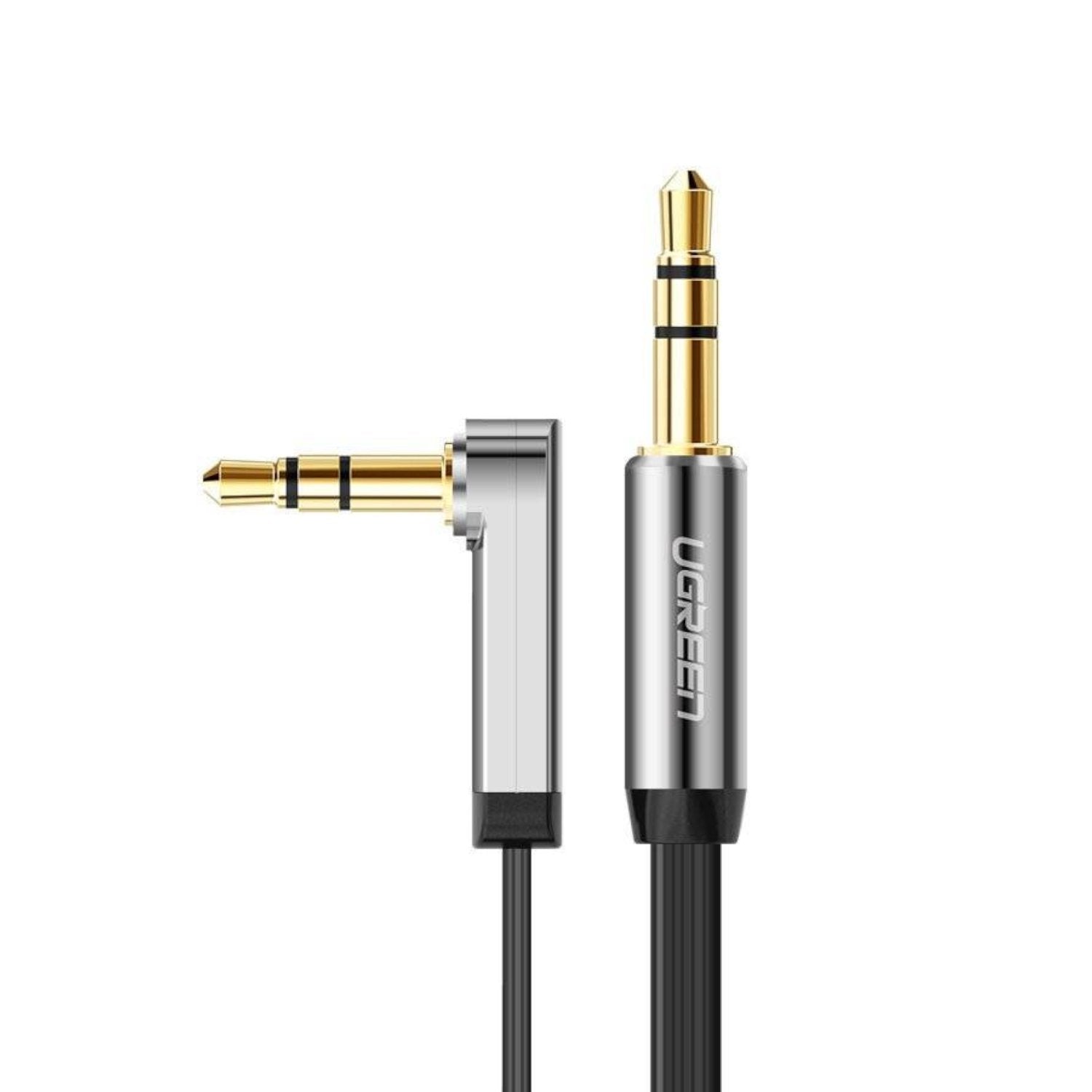 UGreen AV119 Right-angled 3.5mm Flat Aux Cable 2m - Black/Silver-1
