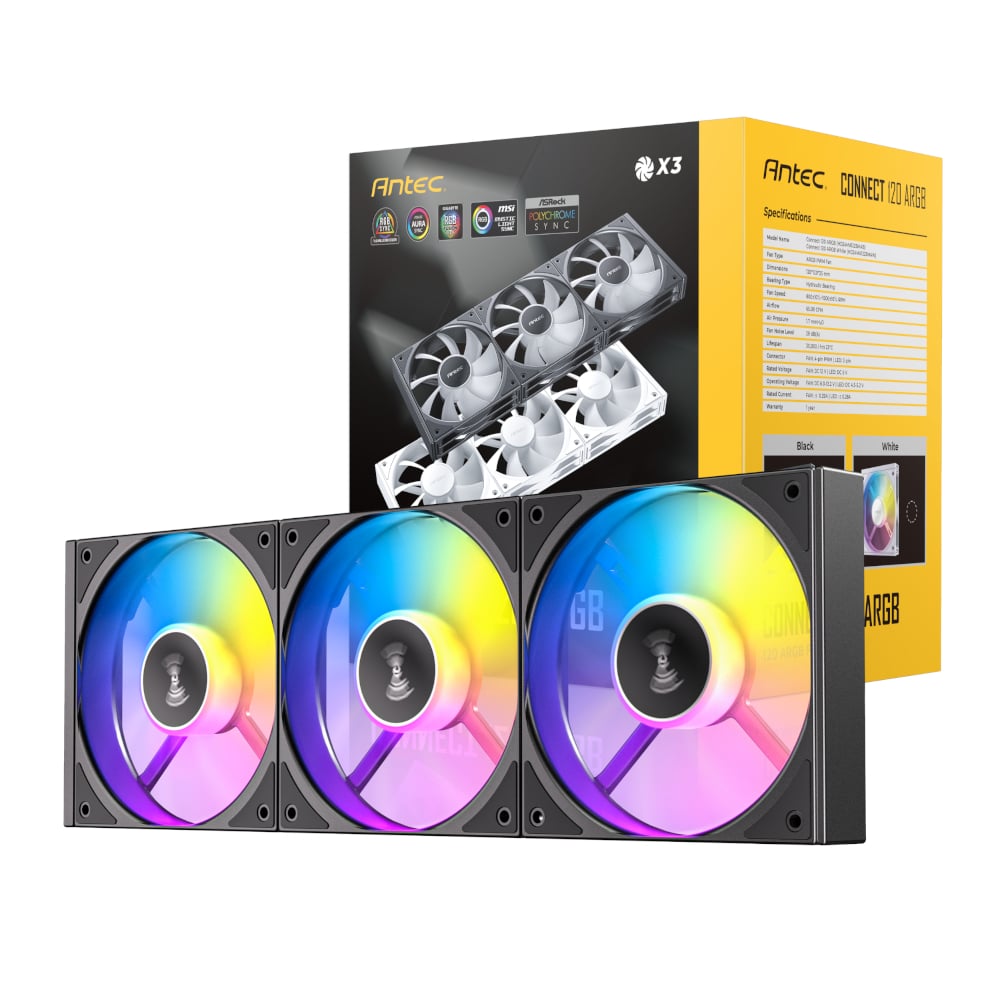 Antec Connect 120 ARGB PWM Fan 3 Pack - Black-0