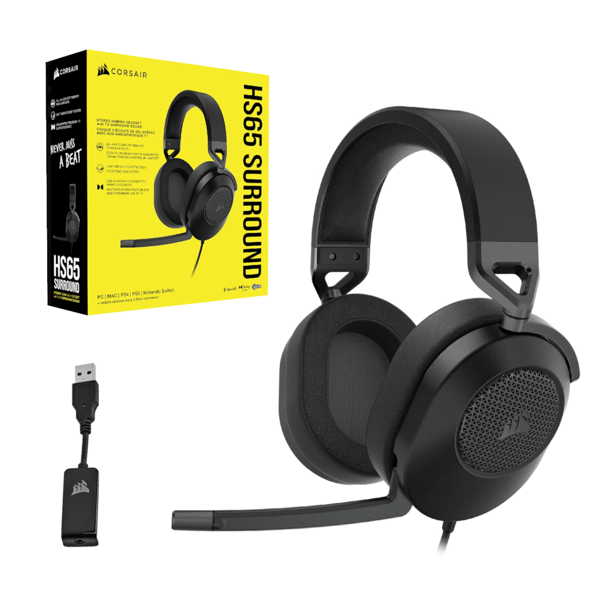 Corsair HS65 SURROUND Wired Gaming Headset — Carbon (AP)-3