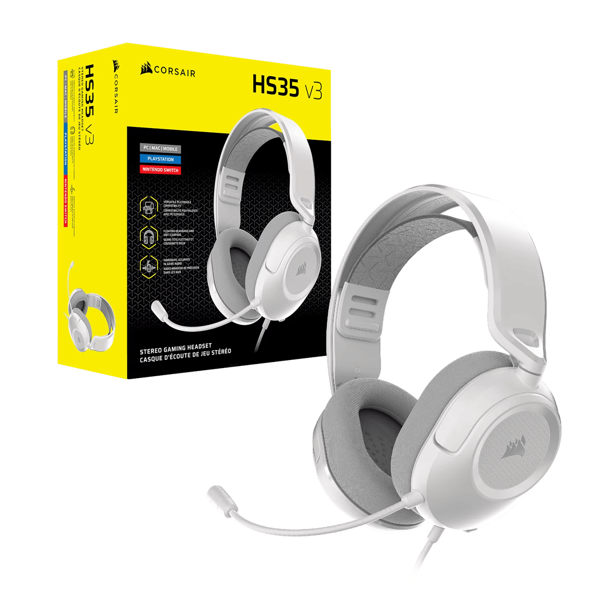 Corsair HS35 v3 Wired Gaming Headset - White-3
