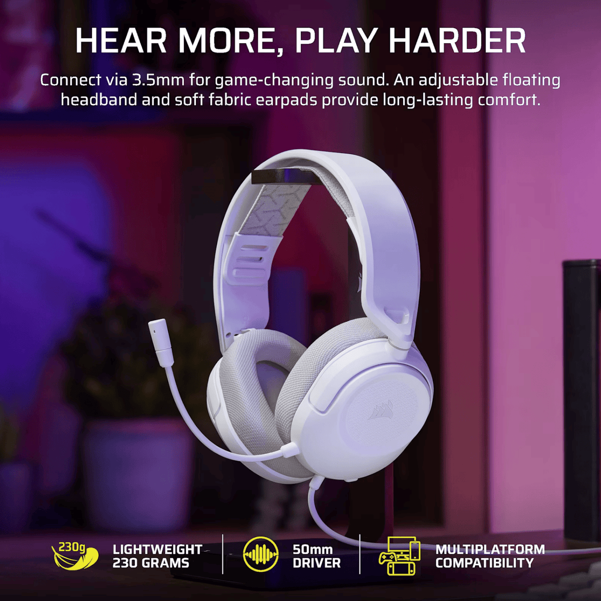 Corsair HS35 v3 Wired Gaming Headset - White-5