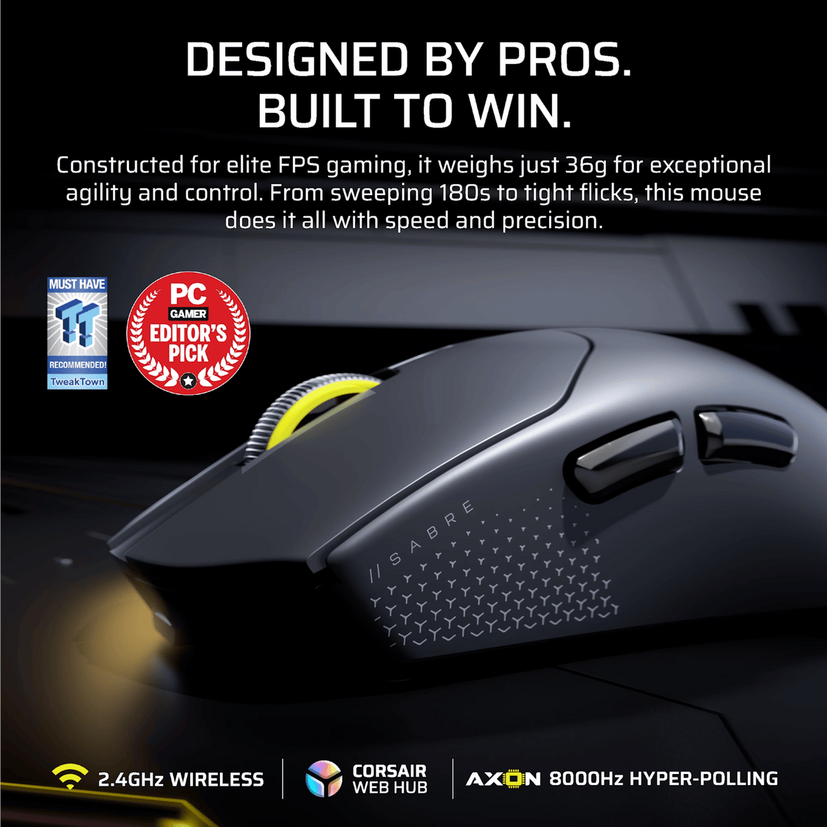 Corsair SABRE v2 PRO ULTRALIGHT WIRELESS 30000 DPI Gaming Mouse - Black-1