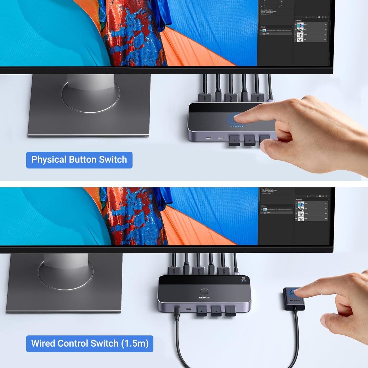 UGREEN 4K@60Hz HDMI KVM Switch (2 In 1 Out)-Grey-2