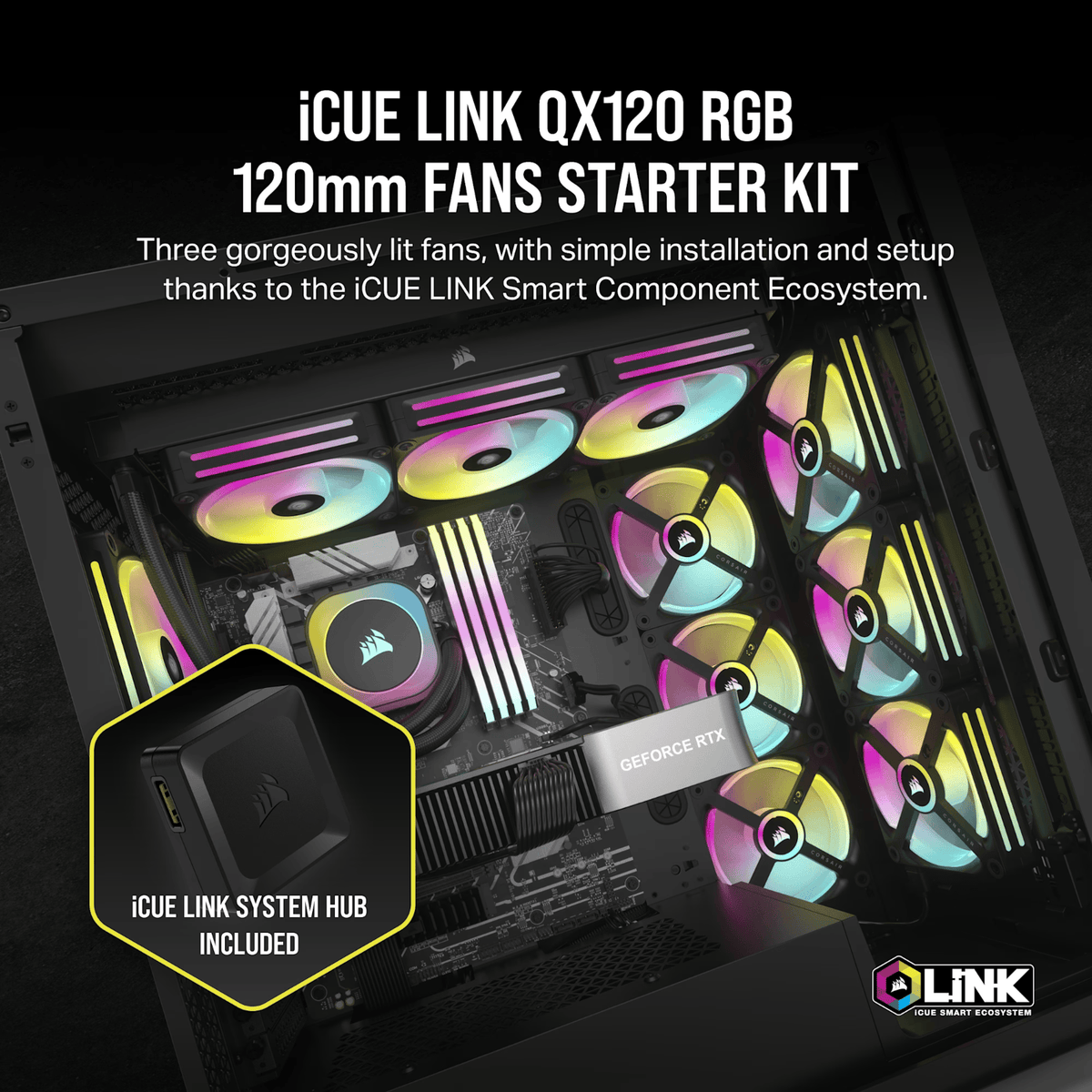 Corsair iCUE LINK QX120 RGB 120mm PWM PC Fans Starter Kit with iCUE LINK System Hub-4
