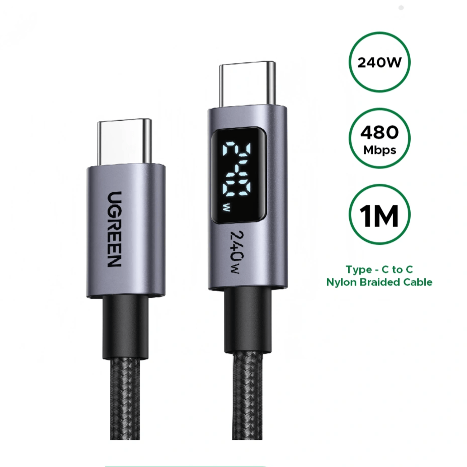 UGREEN 240W USB Type-C Cable with LED Display 1M-1