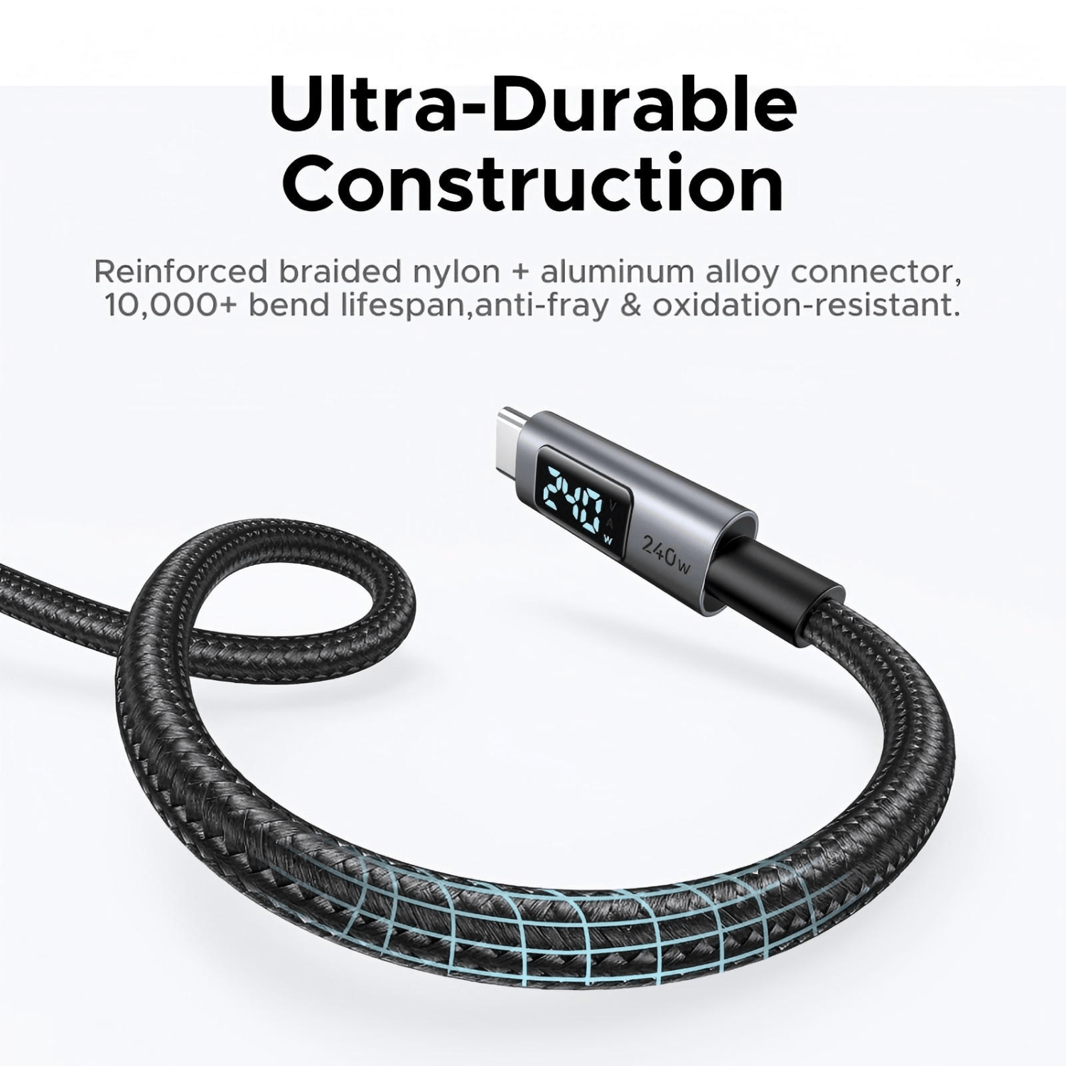 UGREEN 240W USB Type-C Cable with LED Display 1M-4