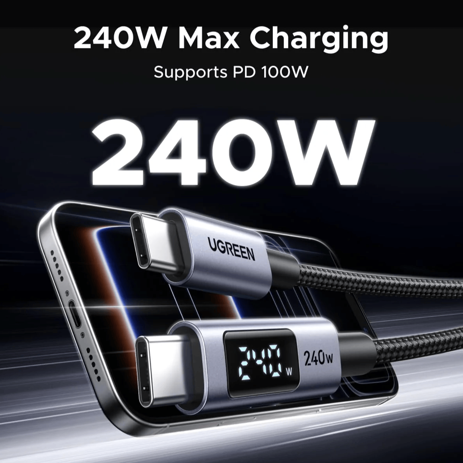UGREEN 240W USB Type-C Cable with LED Display 1M-5