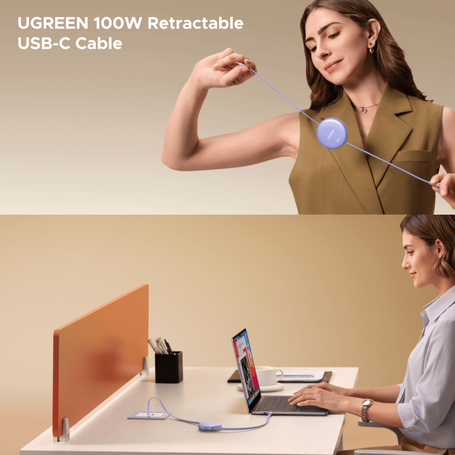 UGREEN 100W Fast Charging Retractable USB Type-C Cable 1M - Purple-3