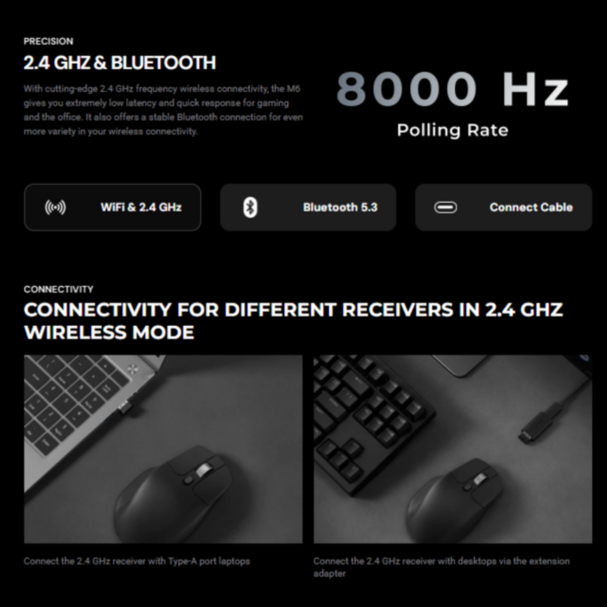 Keychron M6S-B72 1K Wireless Mouse (BT/2.4GHz/Wired) - Black-7