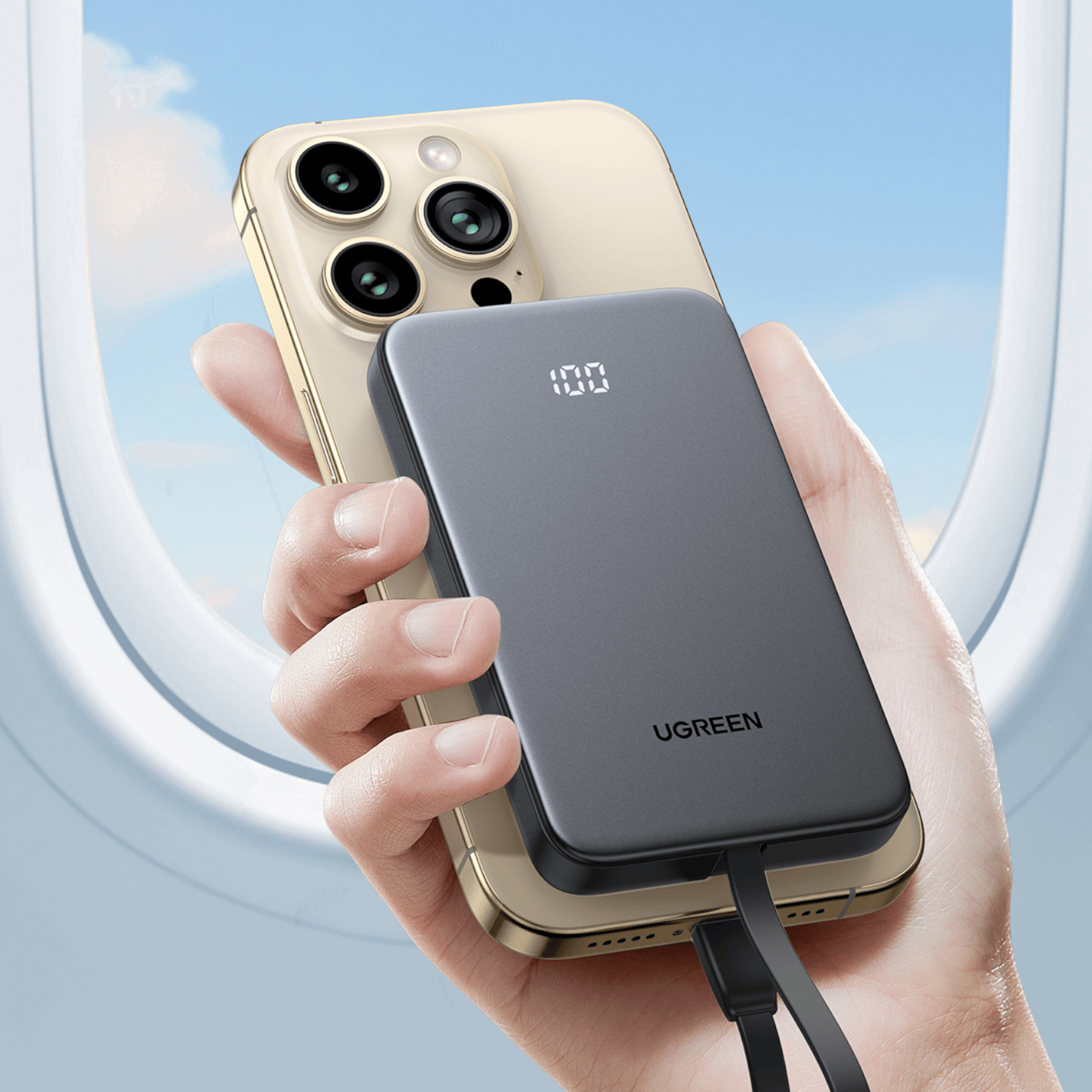 UGREEN 10000mAh 20W Power Bank with Built-in Cable-4