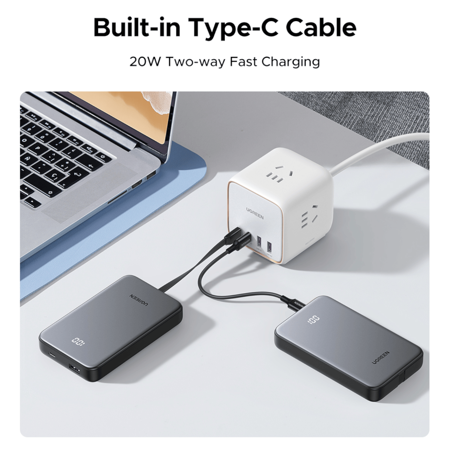 UGREEN 10000mAh 20W Power Bank with Built-in Cable-6