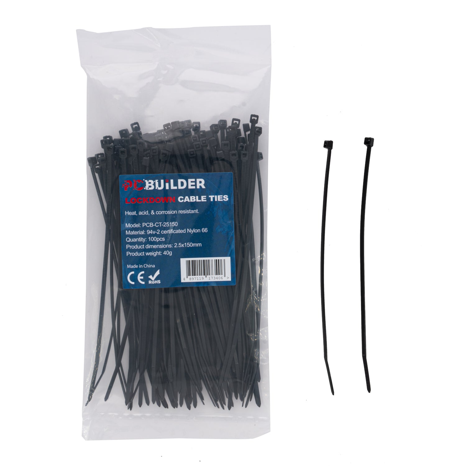 PCBuilder LOCKDOWN 150mm Cable Ties (100 pcs) - Black-4