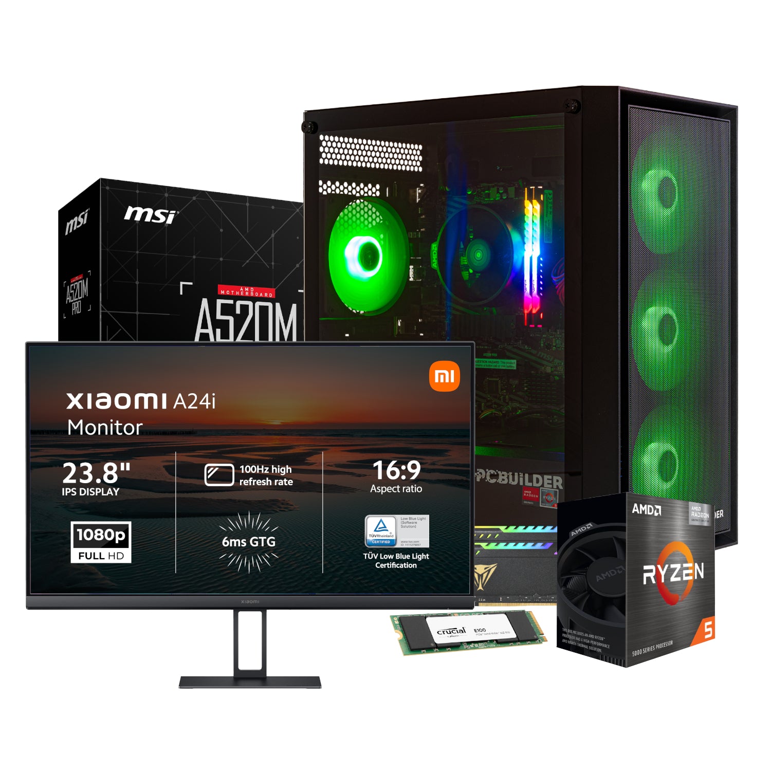 PCBuilder Ryzen 5 5600GT DEFENDER Windows 11 Gaming PC + Monitor Bundle-1