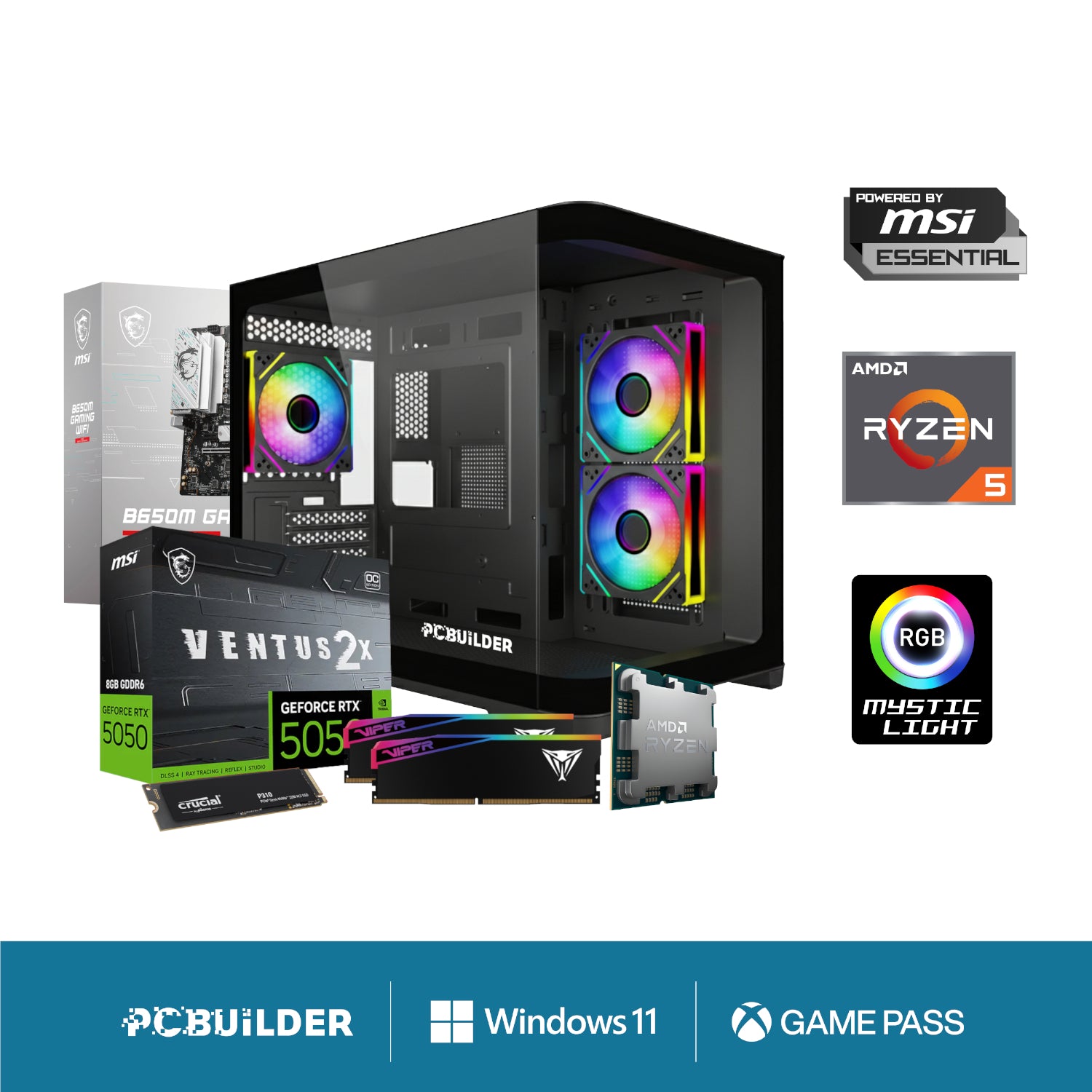 PCBuilder Ryzen 5 8400F RECON Windows 11 Gaming PC-0