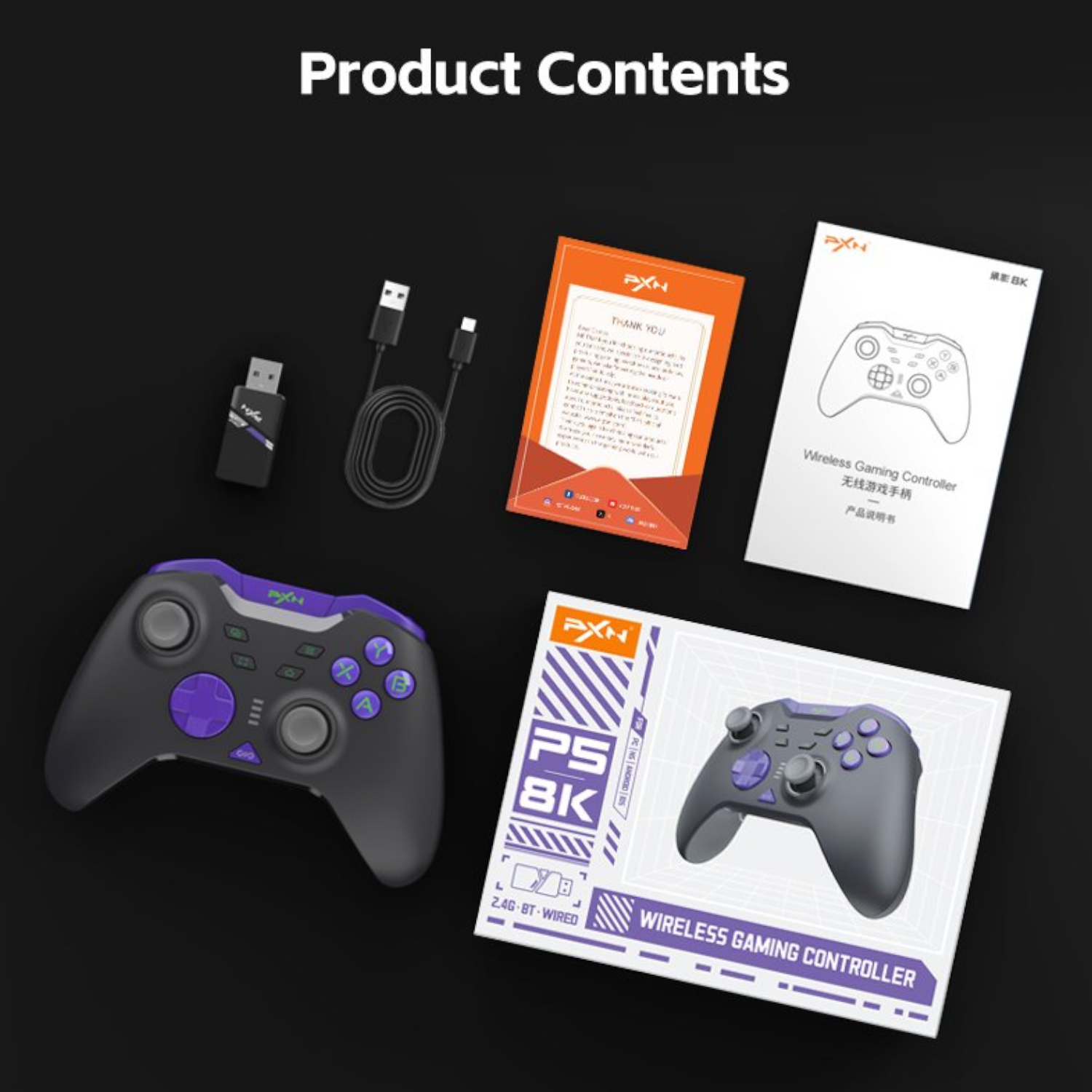 PXN P5 8K Wireless Gaming Controller - Black (PC/Switch/Android/iOS)-6