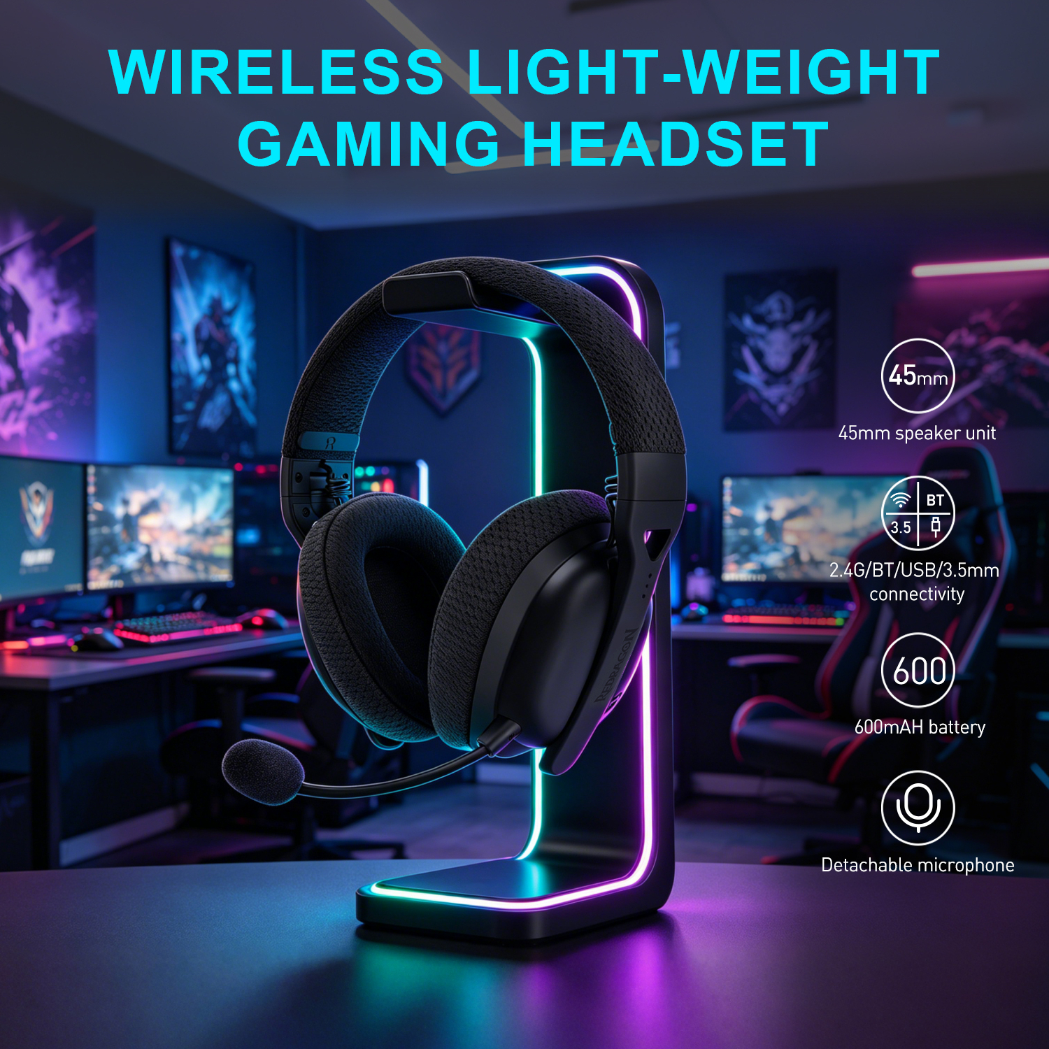 Redragon H819 QUAD AIR Wireless Gaming Headset - Black-7