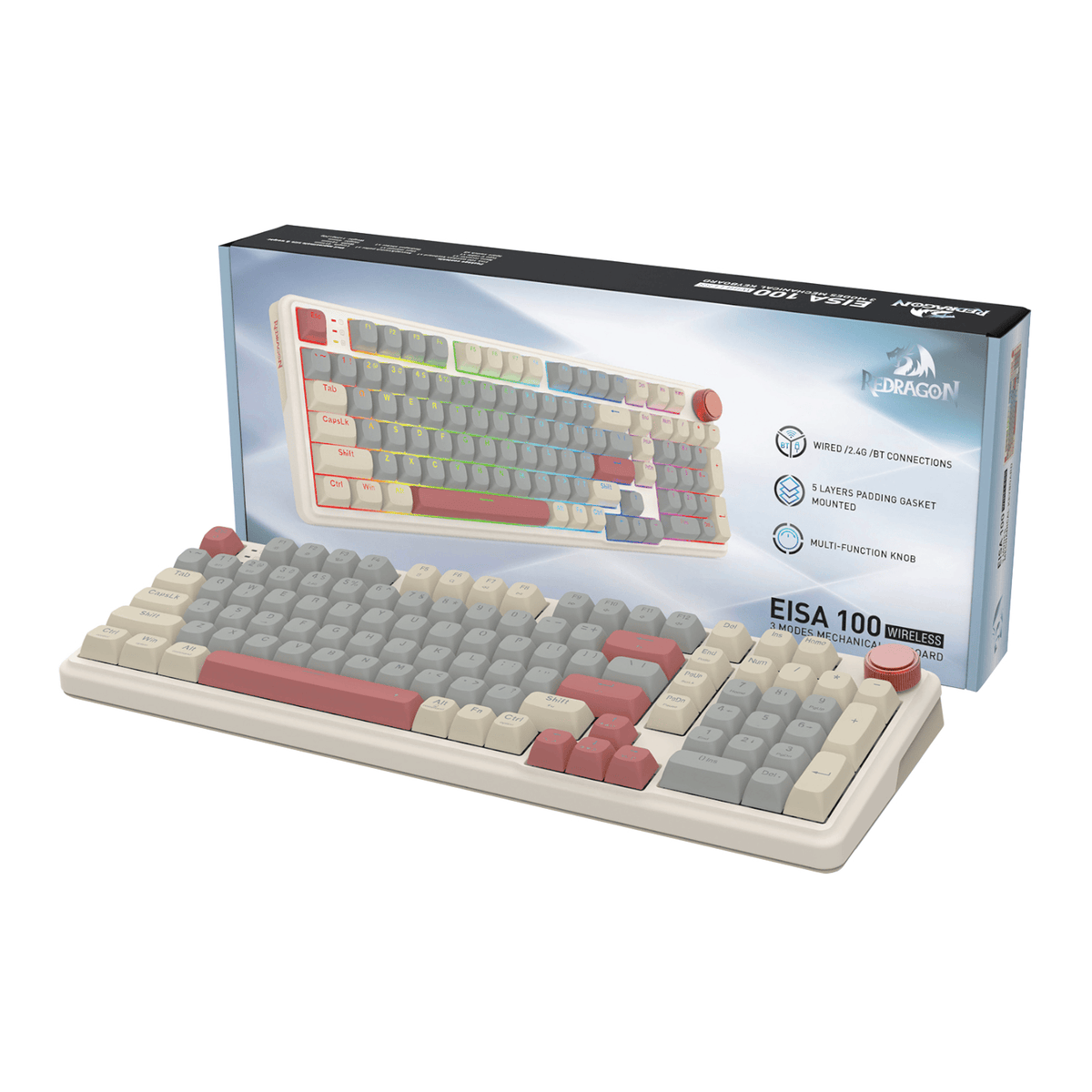 Redragon EISA 100 Retro RGB Wireless Mechanical Keyboard - Cream/Grey-0