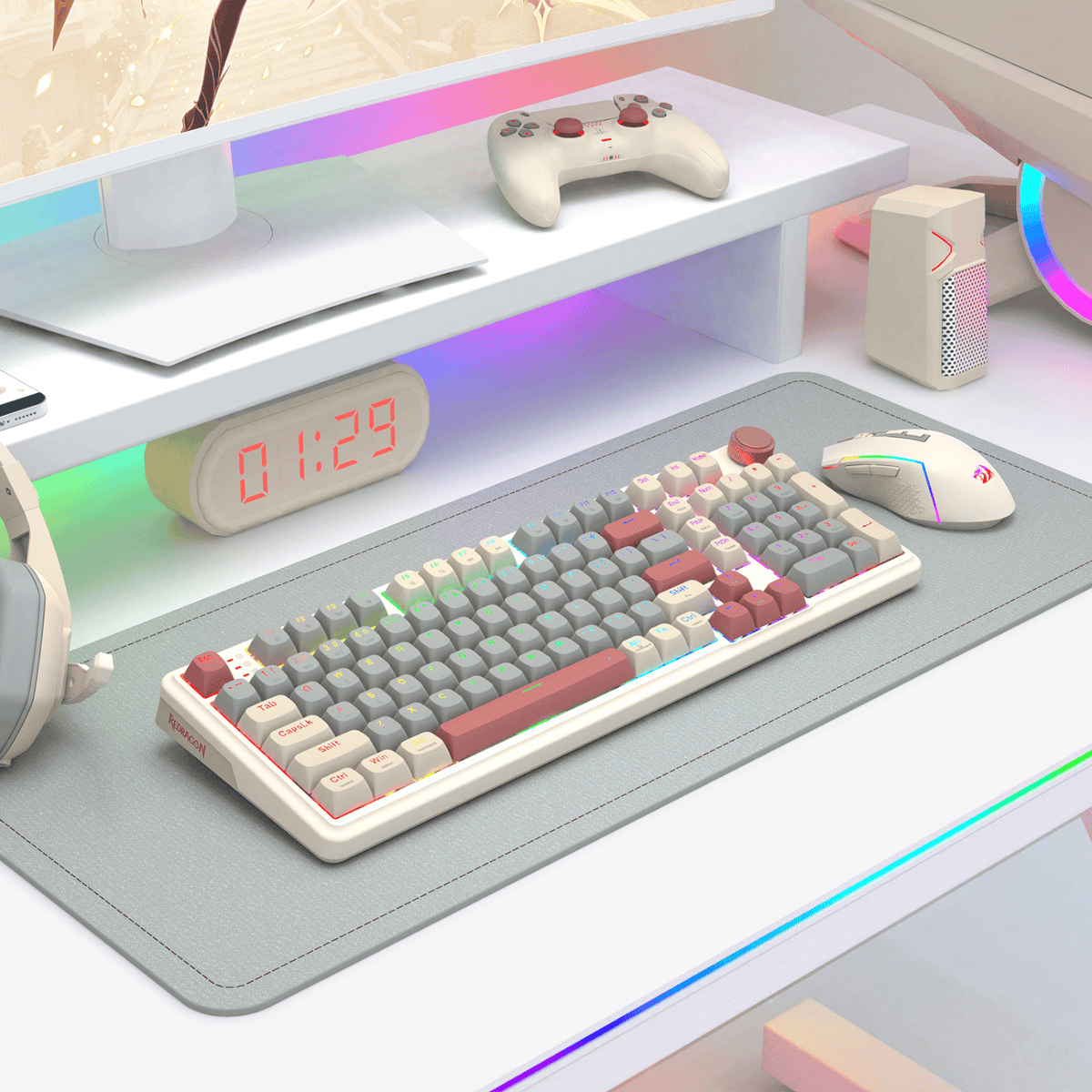 Redragon EISA 100 Retro RGB Wireless Mechanical Keyboard - Cream/Grey-6