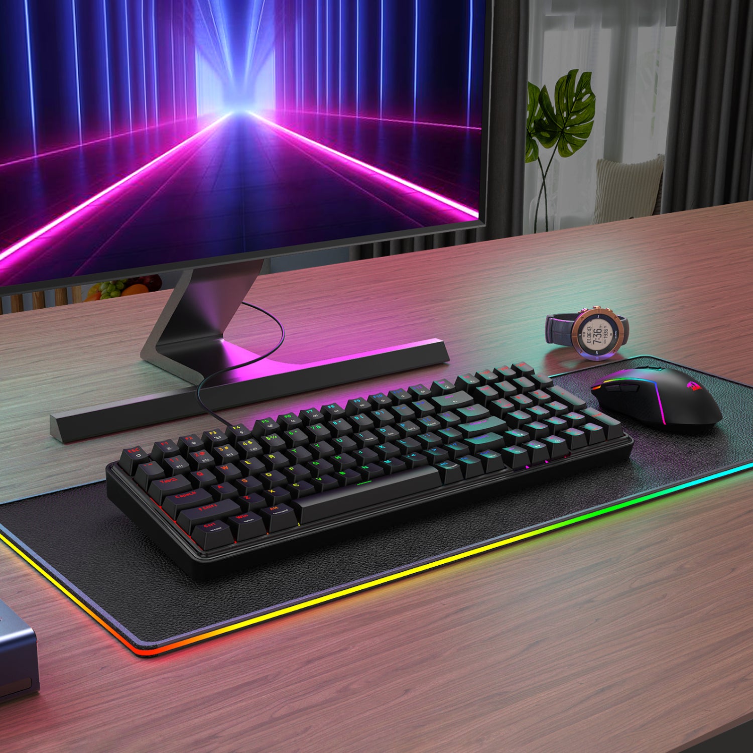 Redragon S162 RGB 3-Mode Wireless Mechanical Gaming Keyboard and Mouse Combo - Black-5