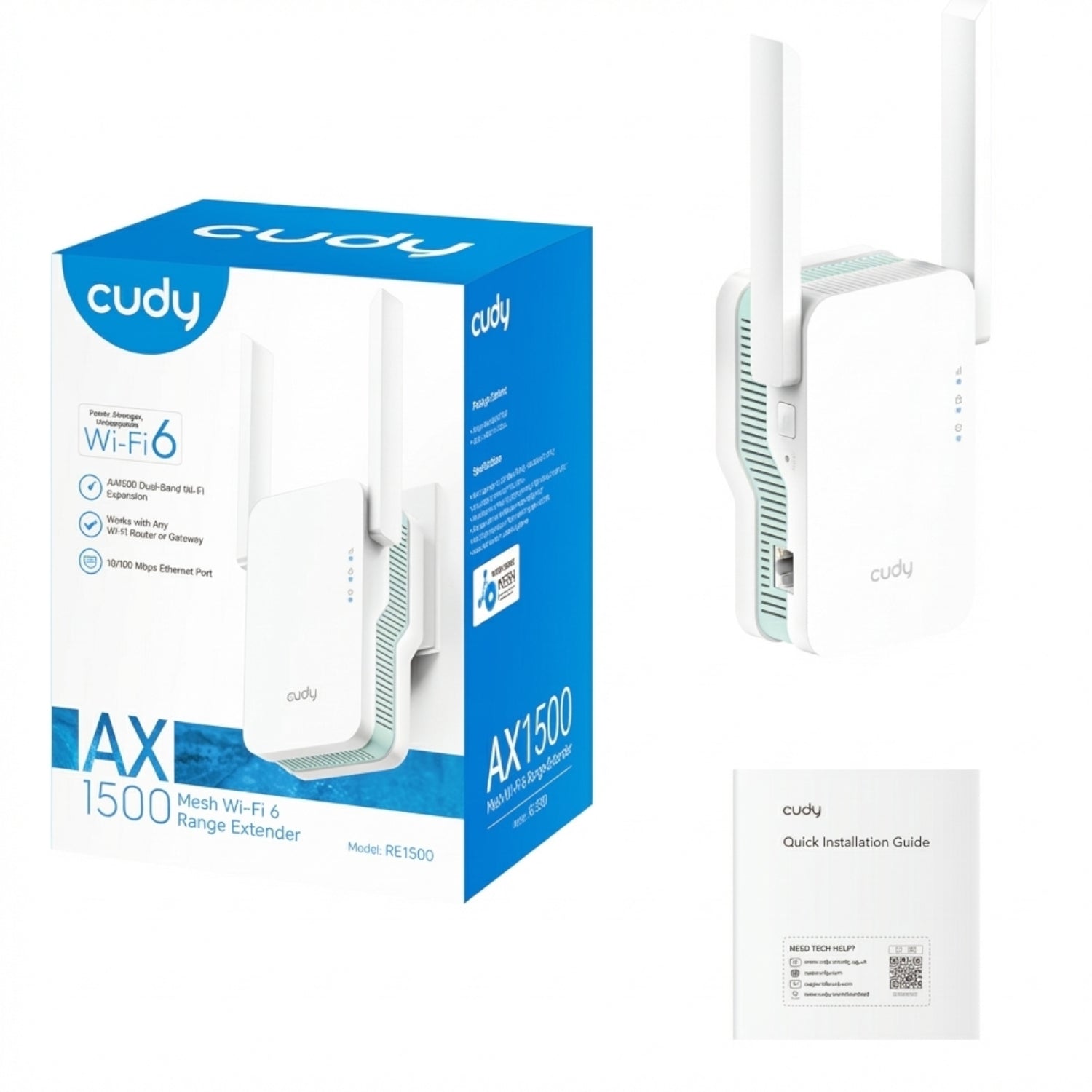 Cudy AX1500 Dual-Band Wi-Fi 6 Range Extender (Wall Plug)-White-4