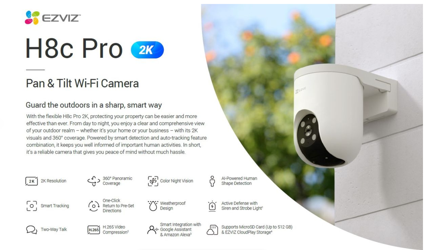 EZVIZ H8C Pro 2K (3MP) AI Pan & Tilt Wi-Fi Camera & Hik 64GB Micro SD Card (UNBOXED DEAL)