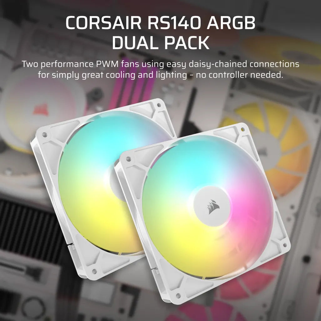 CORSAIR RS140 ARGB 140mm PWM Fans Dual Pack – White