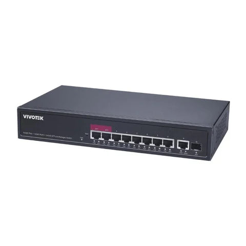 VIVOTEK 8xGE PoE + 1xGE UTP + 1xGE SFP lite managed switch; VLAN; STP; POE Port Cycling