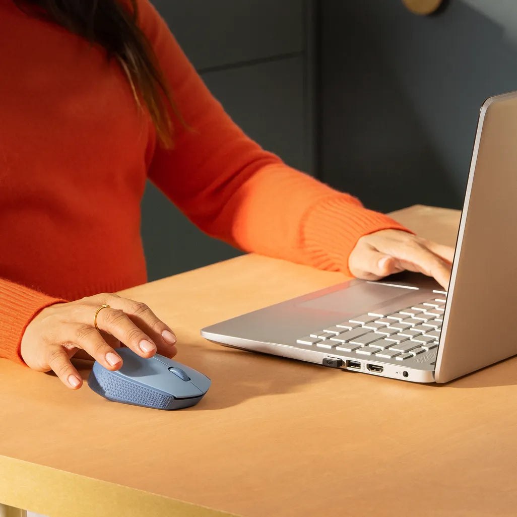 Logitech Wireless Mouse M171 (Blue/Grey) Nano USB receiver 3 buttons optical tracking ratchet wheel 12-month battery life 10m ra