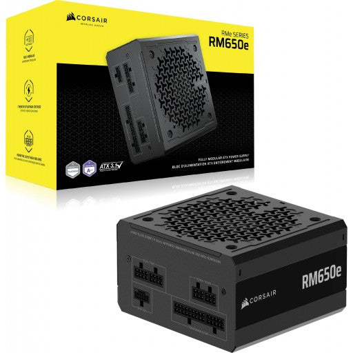 Corsair RM Series™ RM650e — 650 Watt 80 PLUS Gold Fully Modular ATX PSU; ATX 3.1 and PCIE 5.1 ; 7yr Warranty