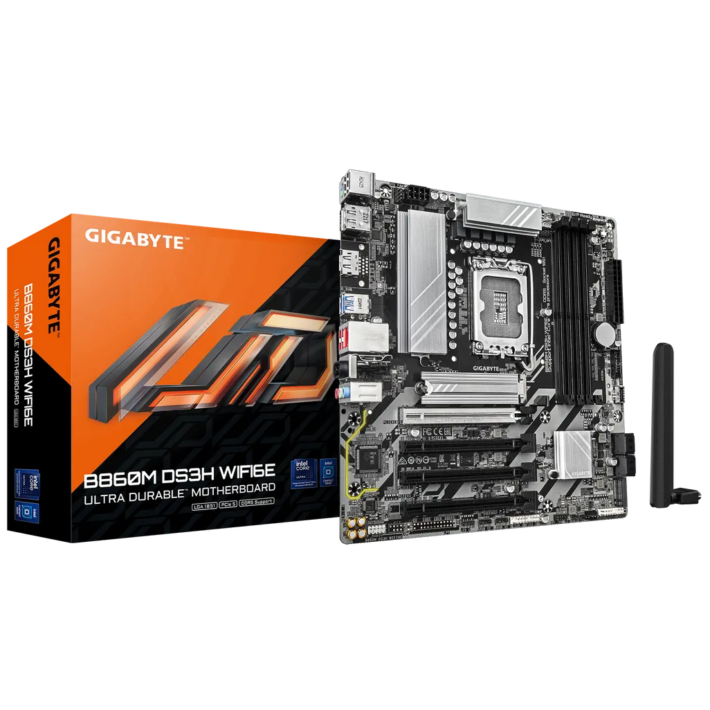 . GIGABYTE Intel® B860 Chipset for LGA 1851; 4x DDR5; 2x M2; HDMI/DP; mATX.