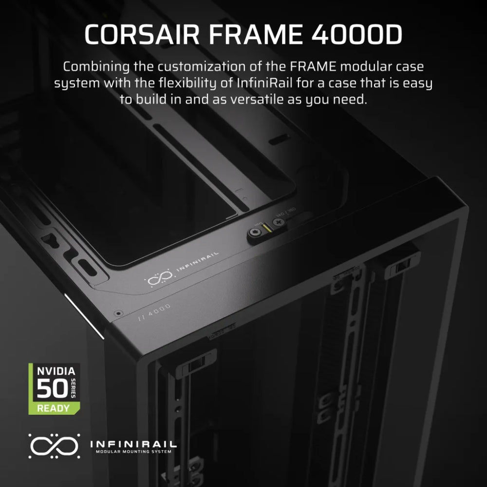 Corsair Frame 4000D Mid-Tower ATX PC Case - Black Tempered Glass Cover