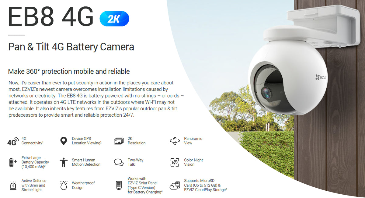EZVIZ EB8 2K Battery-Powered PT 4G Security Camera