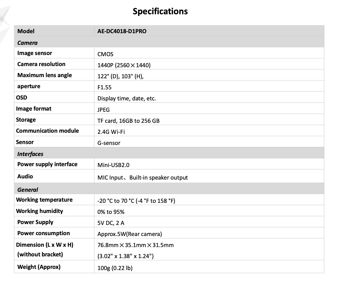 Hikvision Dashcam D1 Pro Full HD 1440P camera built in Wifi
