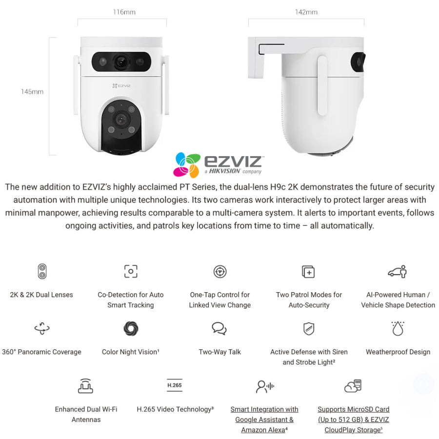 EZVIZ H9c 2K Dual-Lens Pan & Tilt Wi-Fi Camera with 64GB SD card (UNBOXED DEAL)