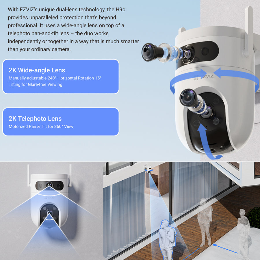 EZVIZ H9c 2K Dual-Lens Pan & Tilt Wi-Fi Camera with 64GB SD card (UNBOXED DEAL)
