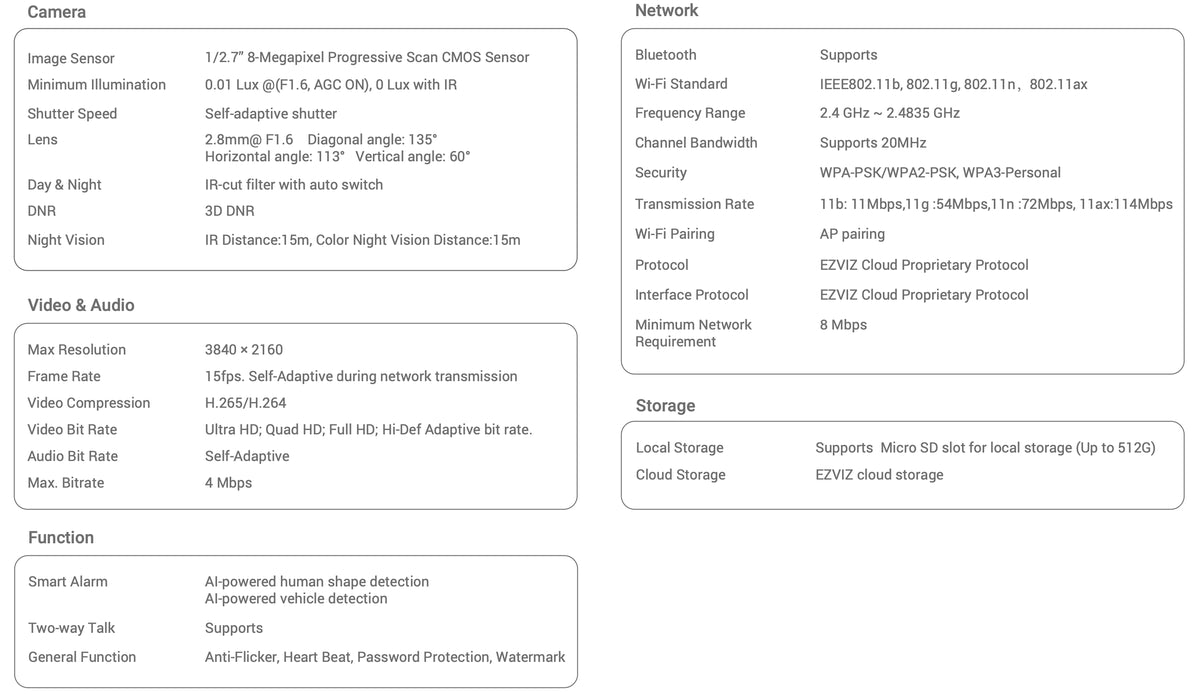 Ezviz CB5 4K Built in Solar Panel Battery AI Human Detection CCTV Camera