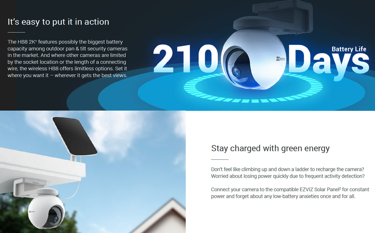 EZVIZ HB8 2K+ Wireless Battery Powered Pan & Tilt WiFi Security Camera