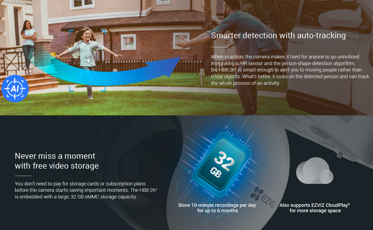 EZVIZ HB8 2K+ Wireless Battery Powered Pan & Tilt WiFi Security Camera