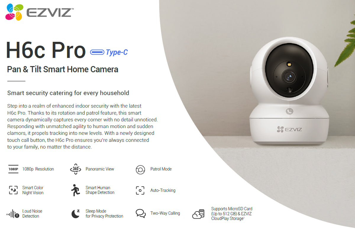 EZVIZ H6C PRO 2MP Color Night indoor One Touch Call Pan&Tilt WiFi Camera