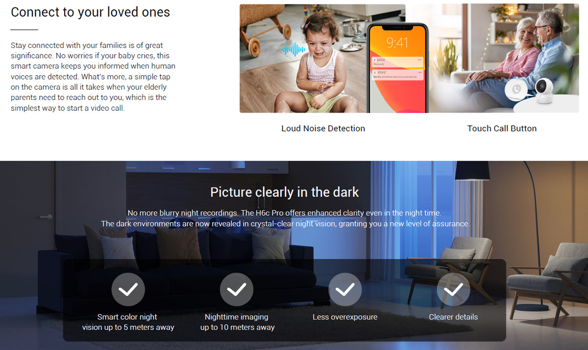 EZVIZ H6C PRO 2MP Color Night indoor One Touch Call Pan&Tilt WiFi Camera