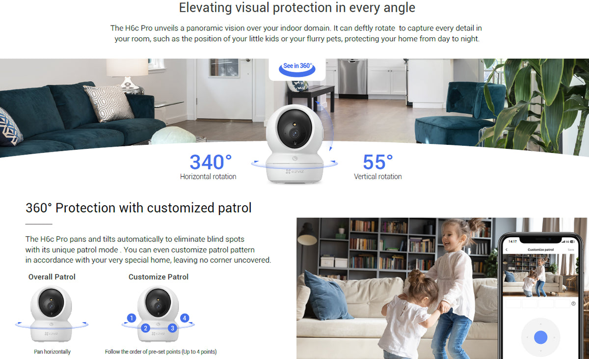 EZVIZ H6C PRO 2MP Color Night indoor One Touch Call Pan&Tilt WiFi Camera