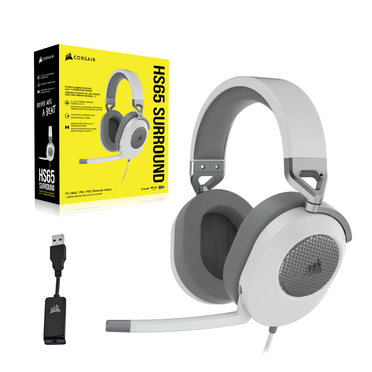 Corsair HS65 Surround Gaming Headset; White.