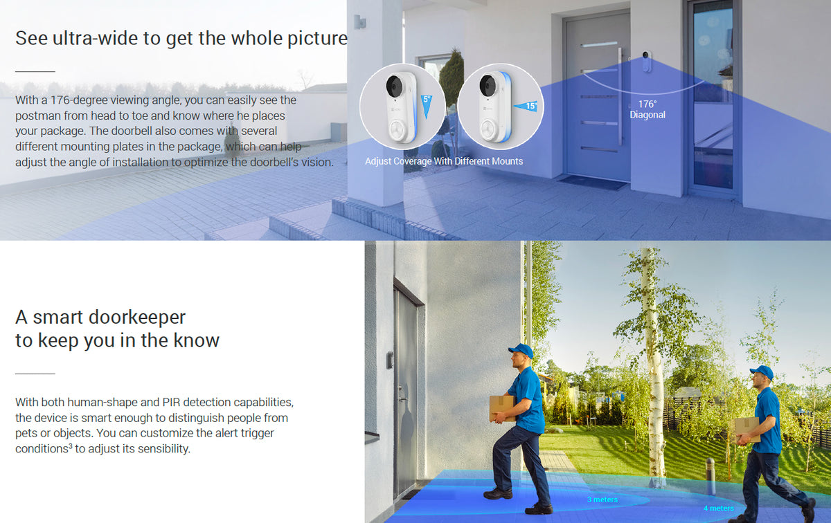 EZVIZ DB2 Pro 5MP 2K+ Battery-Powered Wireless Video Doorbell Kit (UNBOXED DEAL)